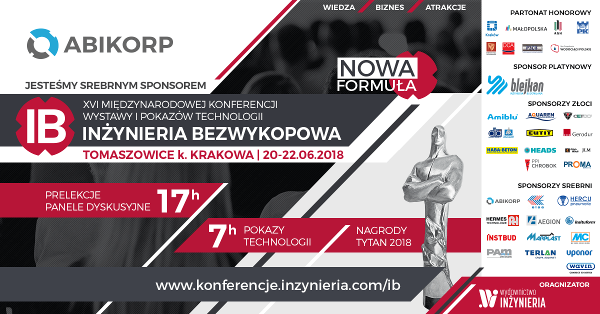 You are currently viewing Jesteśmy sponsorem Srebrnym XVI Konferencji INŻYNIERIA Bezwykopowa 2018